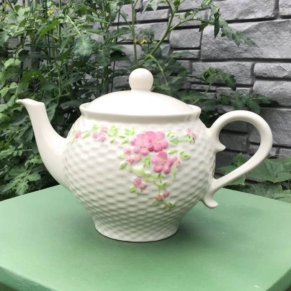 Vintage 1985 Teleflora Teapot Basketweave Floral Design EUC - Picture 13 of 13